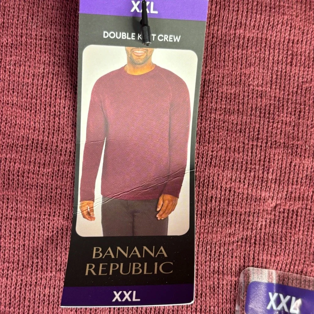 Banana Republic Thermal Mens XXL Burgundy Double Knit Crew NMT0188S Slub Raglan